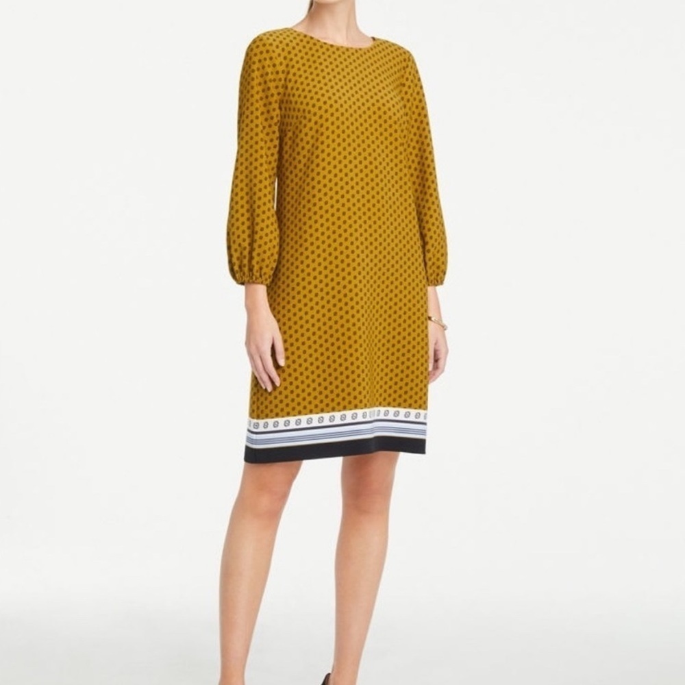 Ann Taylor Factory Mustard Polka Dot Long Sleeve Dress